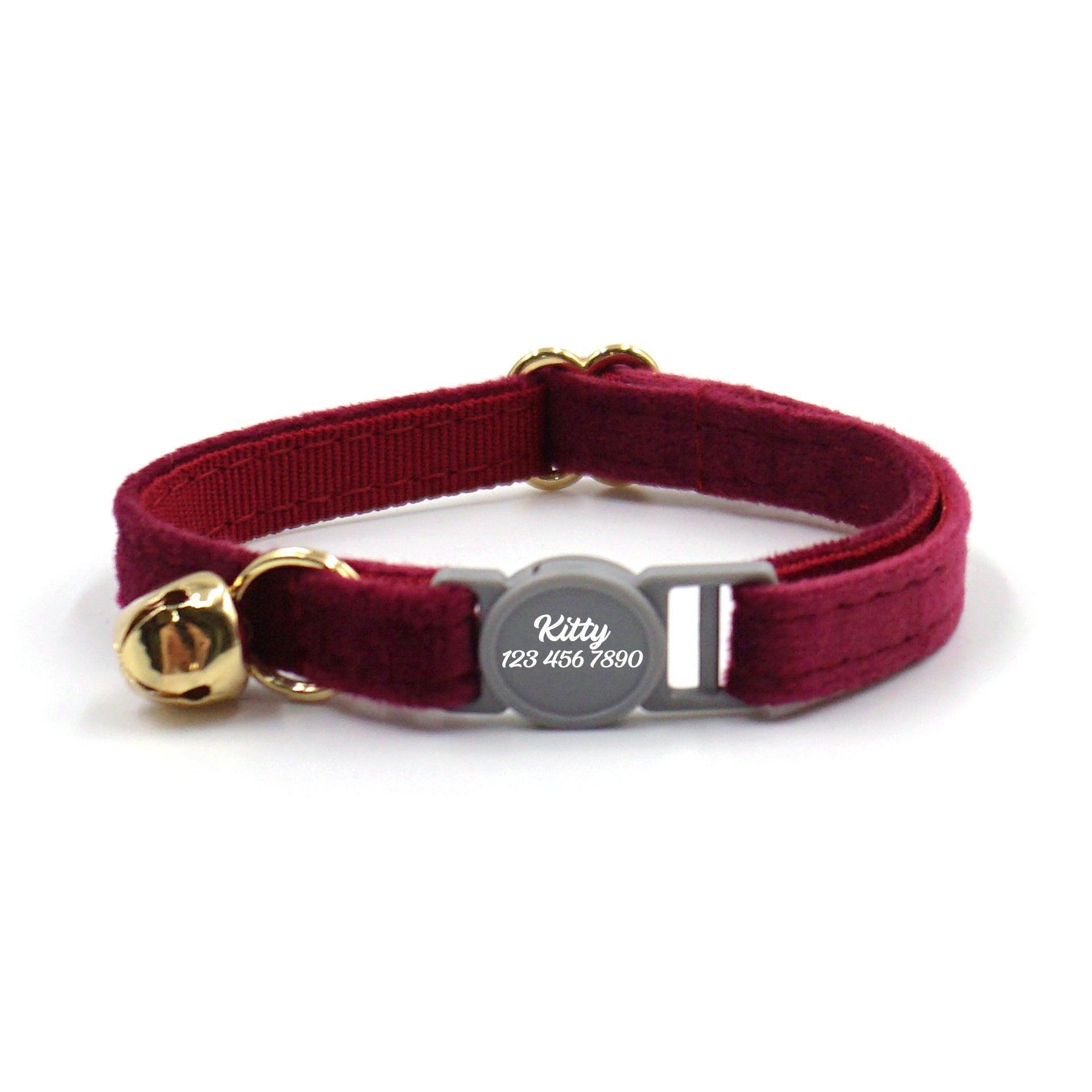 Breakaway Velvet Personalized Cat Collar with Bell - iTalkPet