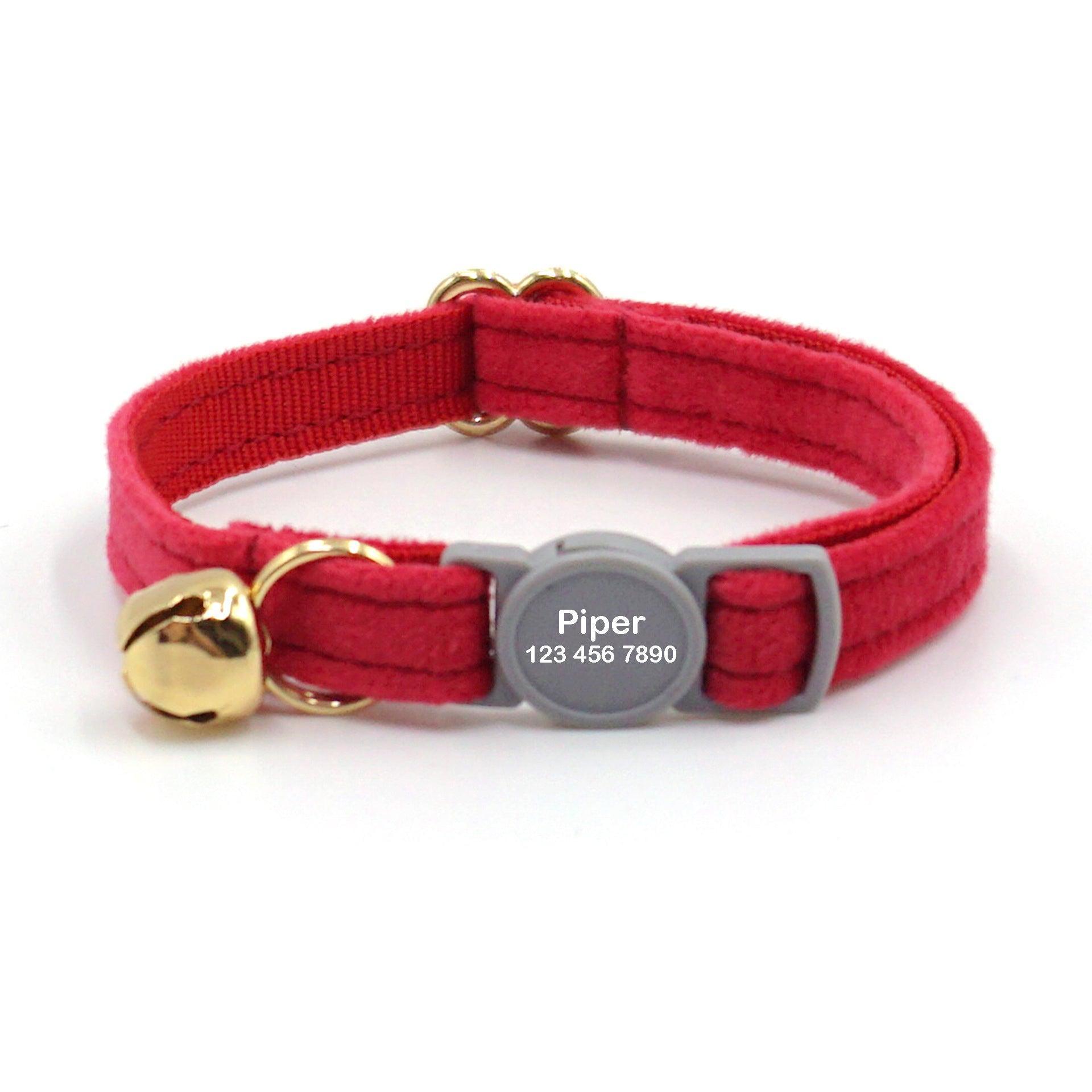 Breakaway Velvet Personalized Cat Collar with Bell - iTalkPet