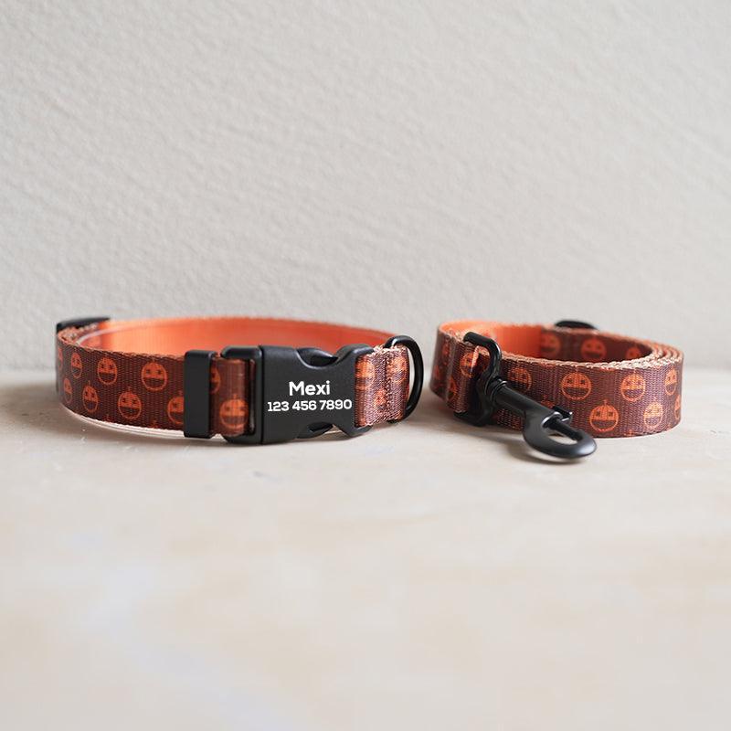 Brown Pumpkin Personalized Dog Collar with Leas & Bow tie Set - iTalkPet