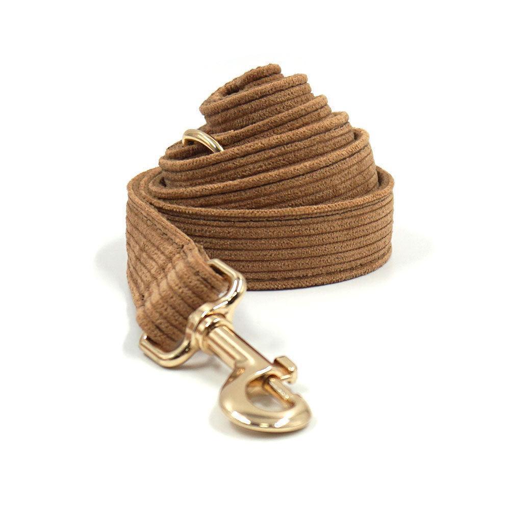 Brown Stripe Velvet Personalized Dog Collar Leash Harness Bowtie Set - iTalkPet