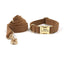 Brown Stripe Velvet Personalized Dog Collar Leash Harness Bowtie Set - iTalkPet
