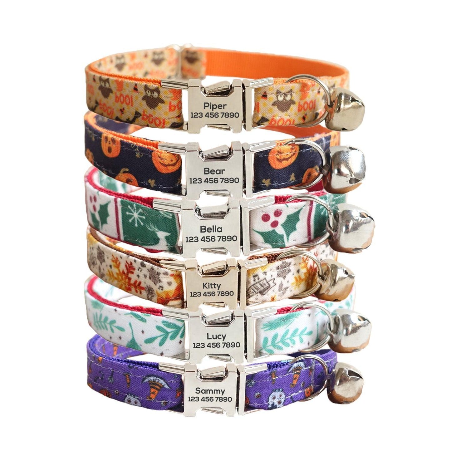 Christmas Halloween Adjustable Personalized Cat Collar With Removable Bell & Bowtie - iTalkPet