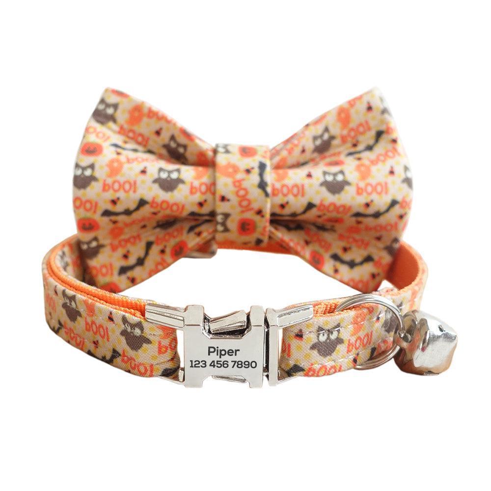 Christmas Halloween Adjustable Personalized Cat Collar With Removable Bell & Bowtie - iTalkPet