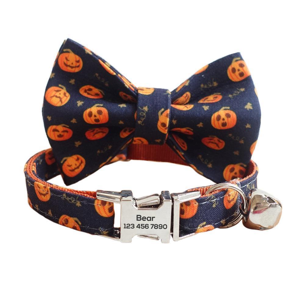 Christmas Halloween Adjustable Personalized Cat Collar With Removable Bell & Bowtie - iTalkPet