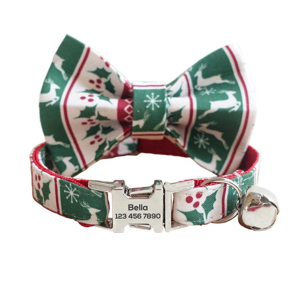 Christmas Halloween Adjustable Personalized Cat Collar With Removable Bell & Bowtie - iTalkPet