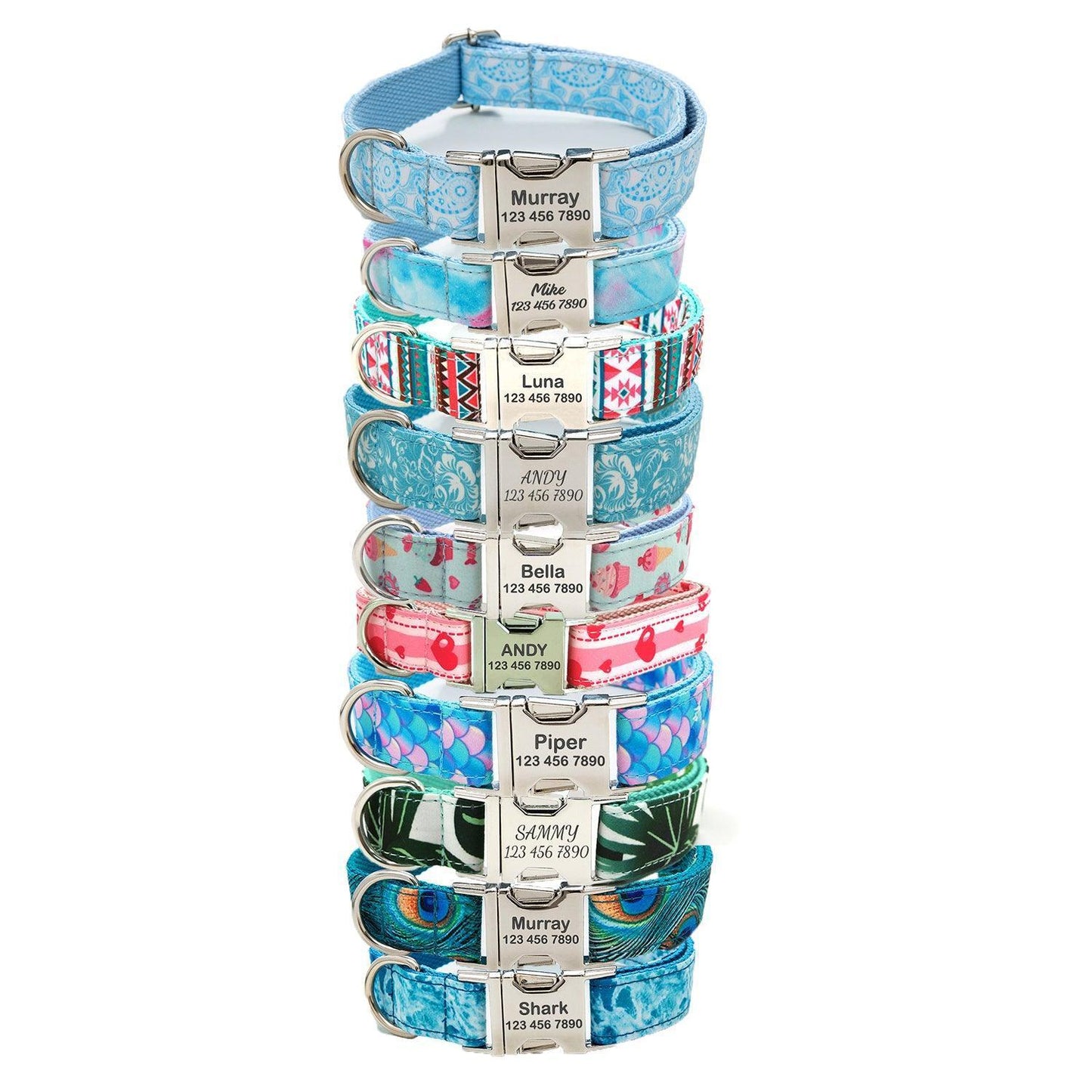 Color Print Personalized Dog Collar with Leash Set - iTalkPet