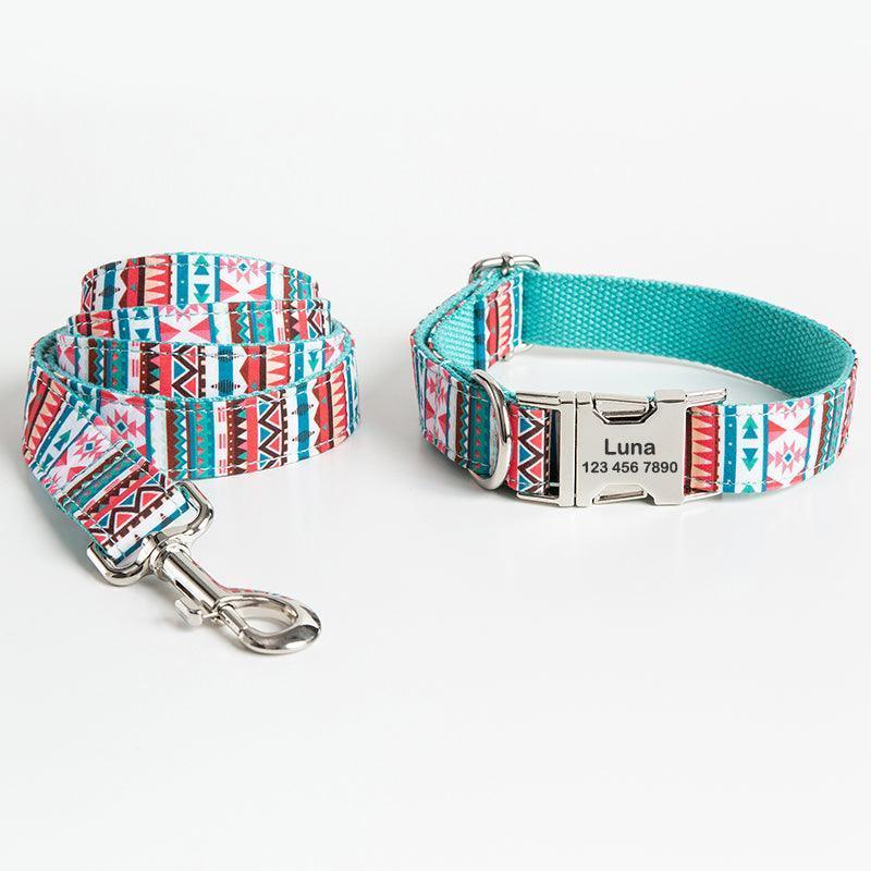 Color Print Personalized Dog Collar with Leash Set - iTalkPet