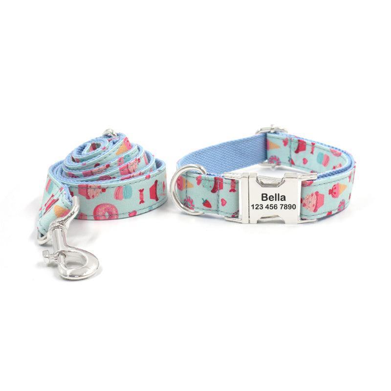 Color Print Personalized Dog Collar with Leash Set - iTalkPet