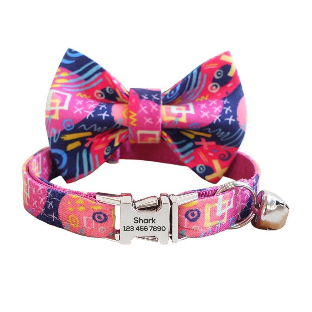 Cute Flower Adjustable Custom Cat Collar With Removable Bell & Bowtie - iTalkPet