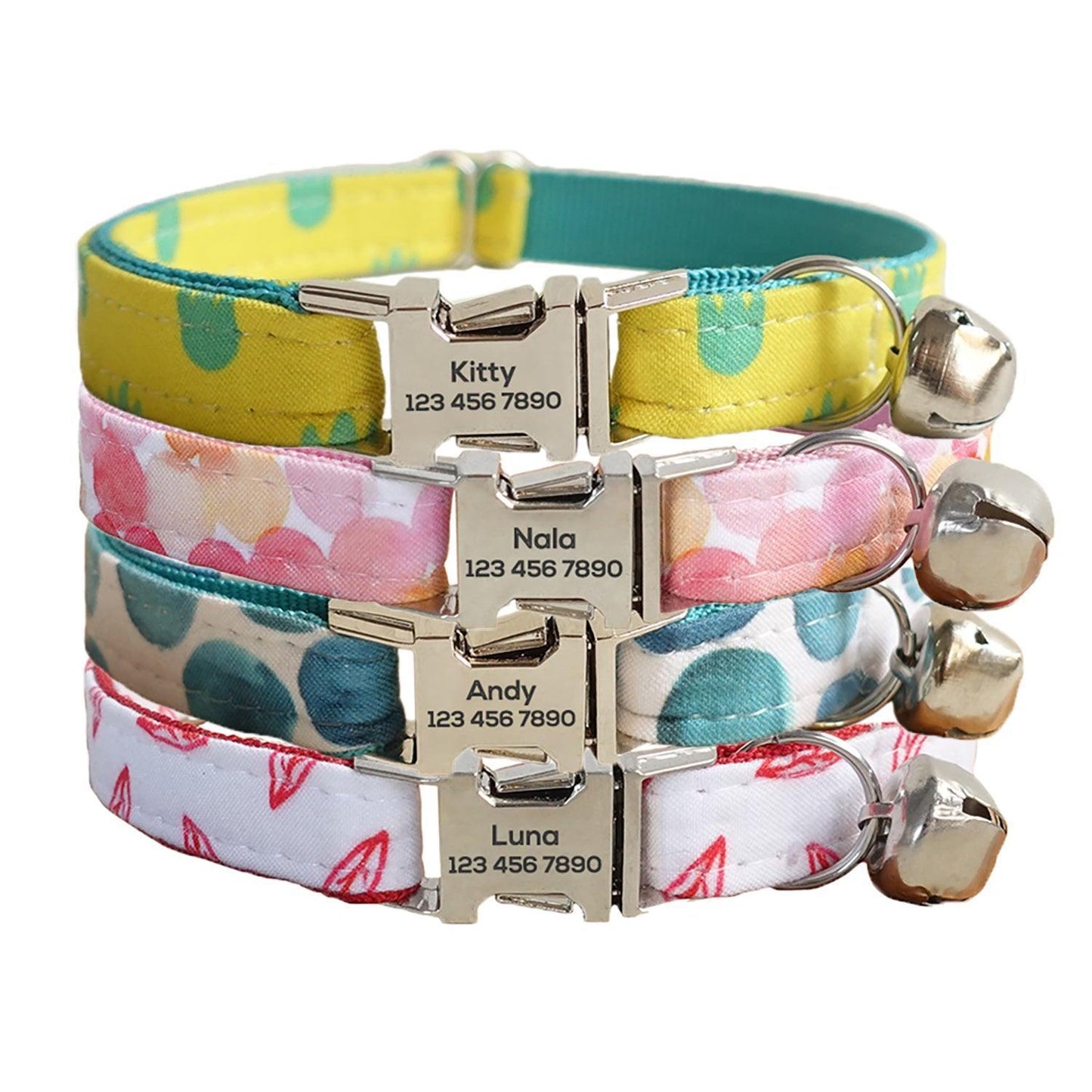 Cute Print Adjustable Personalized Cat Collar With Removable Bell & Bowtie - iTalkPet