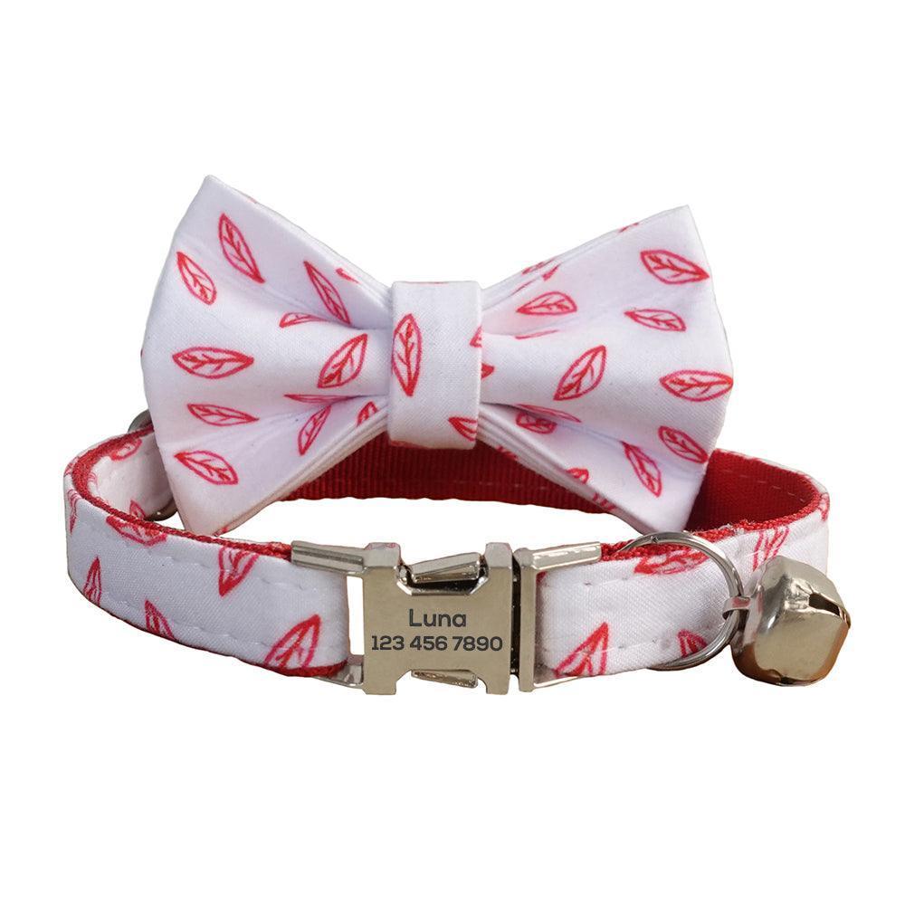 Cute Print Adjustable Personalized Cat Collar With Removable Bell & Bowtie - iTalkPet