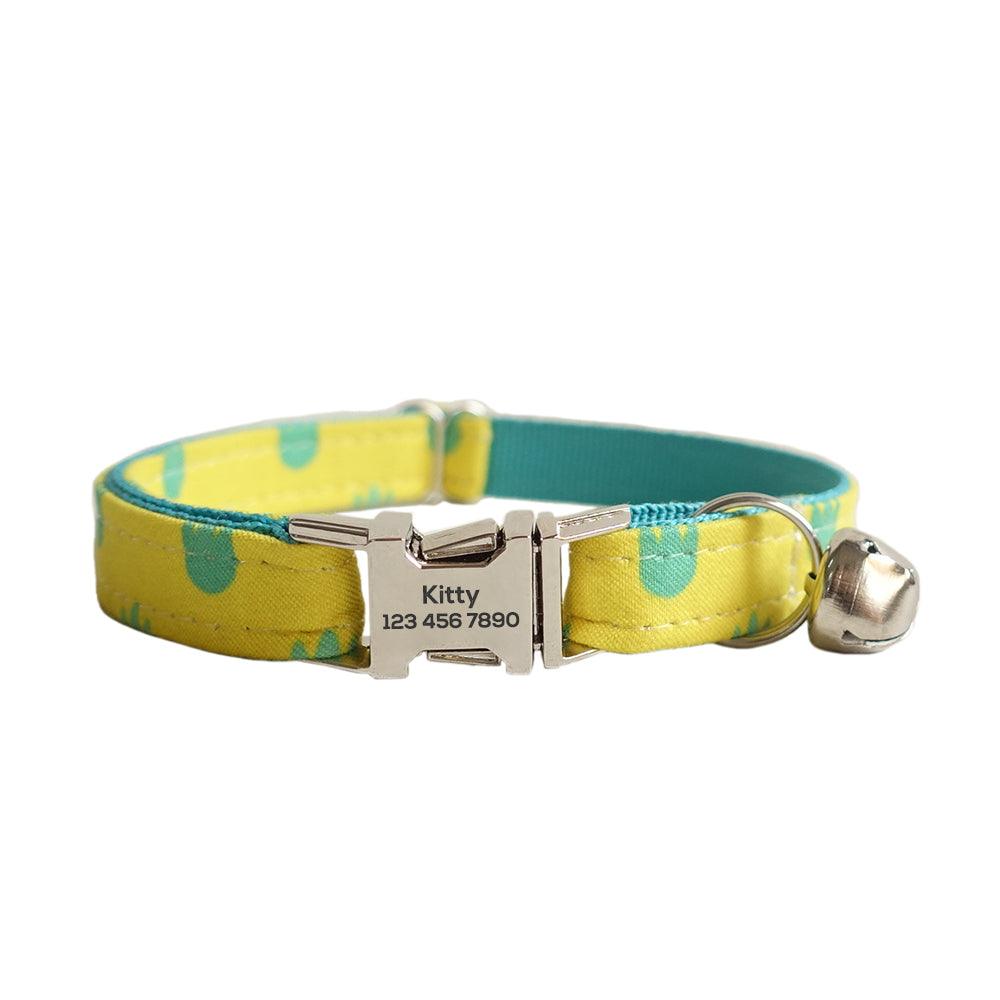Cute Print Adjustable Personalized Cat Collar With Removable Bell & Bowtie - iTalkPet