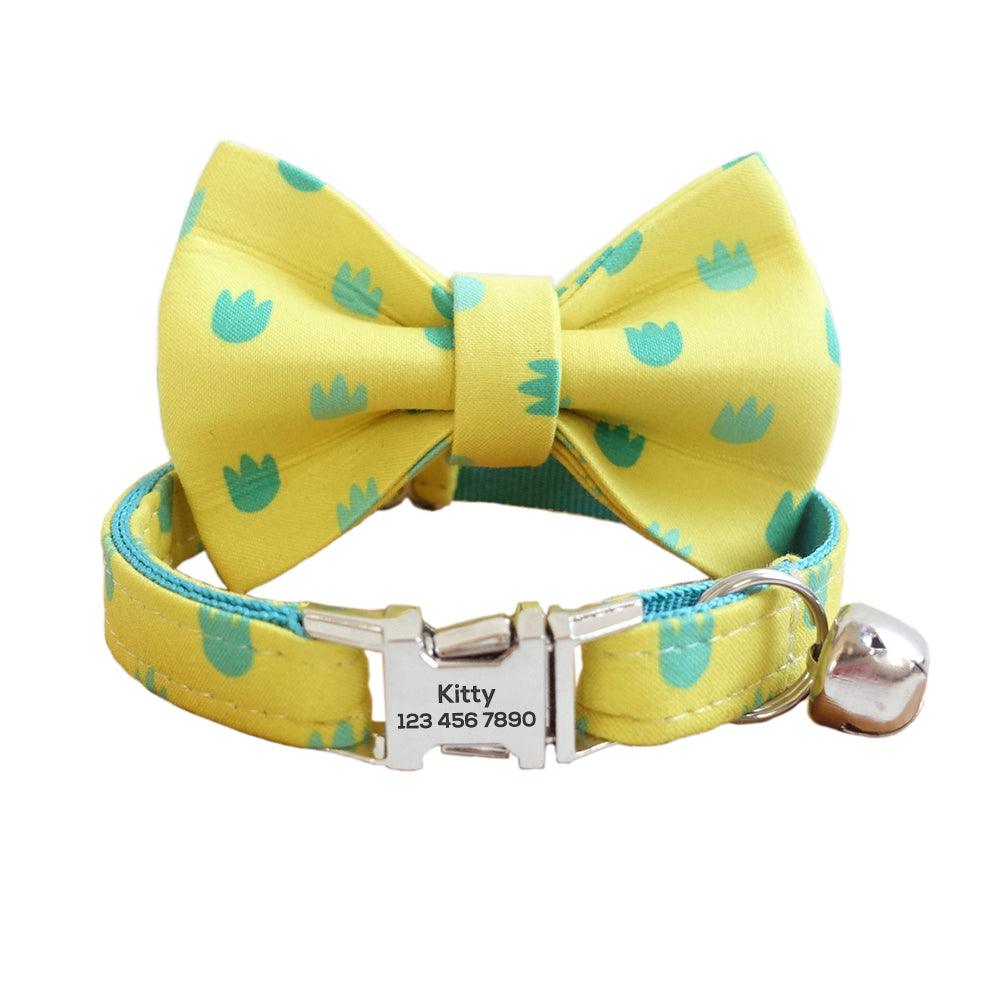 Cute Print Adjustable Personalized Cat Collar With Removable Bell & Bowtie - iTalkPet