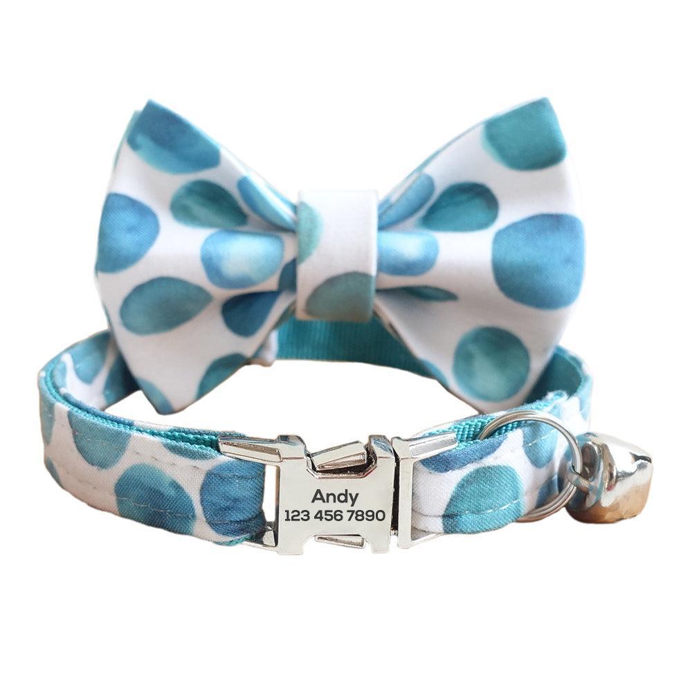 Cute Print Adjustable Personalized Cat Collar With Removable Bell & Bowtie - iTalkPet