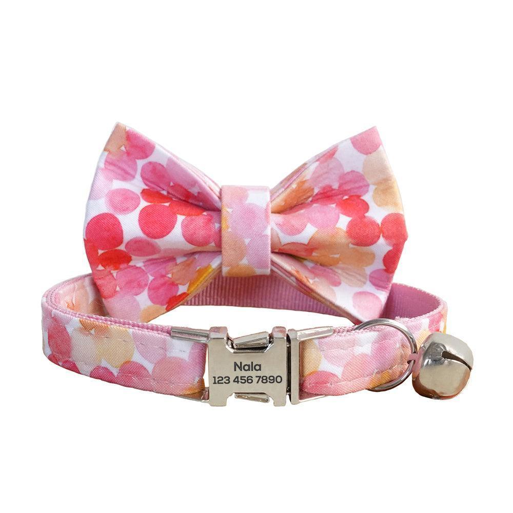 Cute Print Adjustable Personalized Cat Collar With Removable Bell & Bowtie - iTalkPet