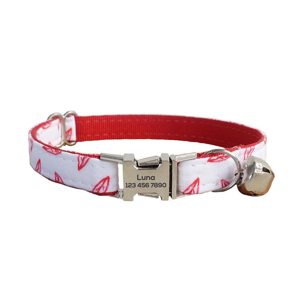 Cute Print Adjustable Personalized Cat Collar With Removable Bell & Bowtie - iTalkPet