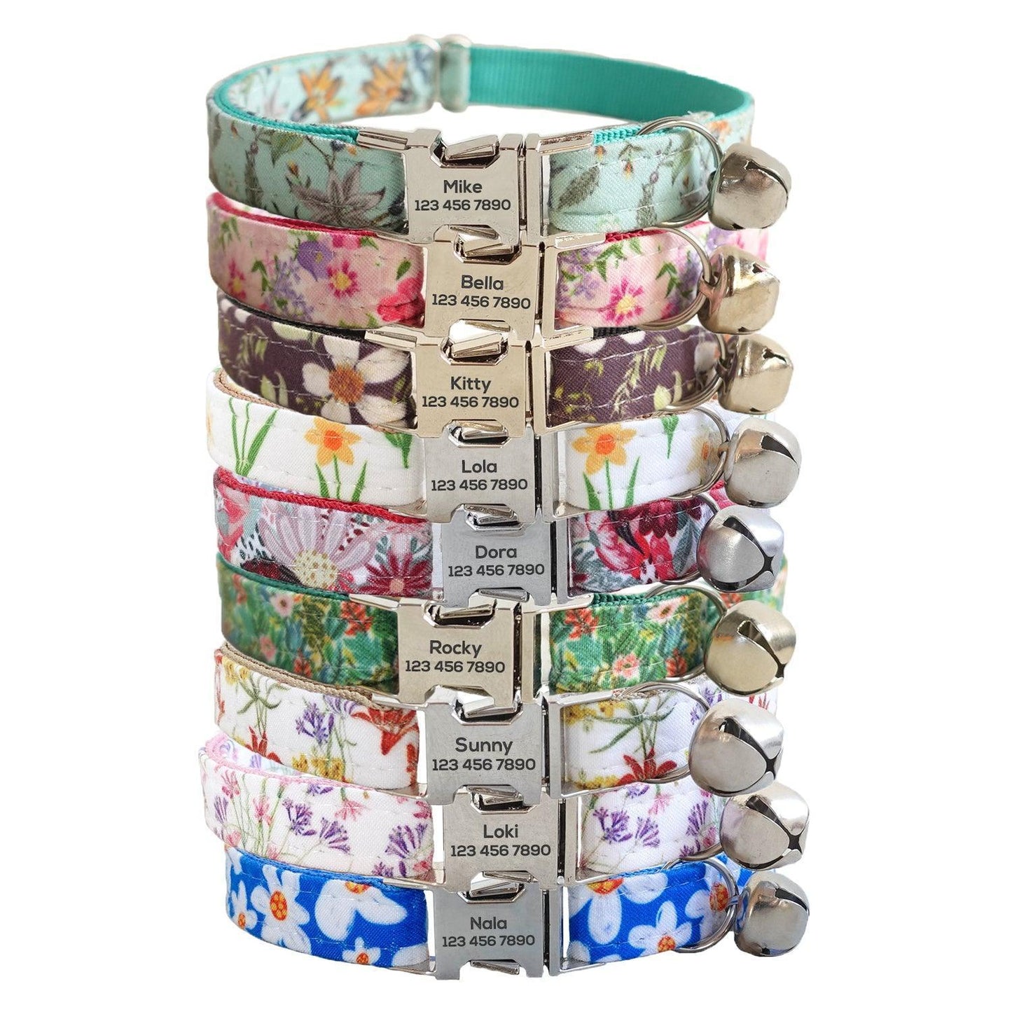 Flower Adjustable Personalized Cat Collar With Removable Bell & Bowtie - iTalkPet