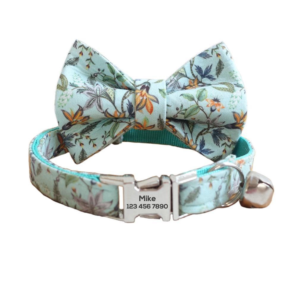 Flower Adjustable Personalized Cat Collar With Removable Bell & Bowtie - iTalkPet