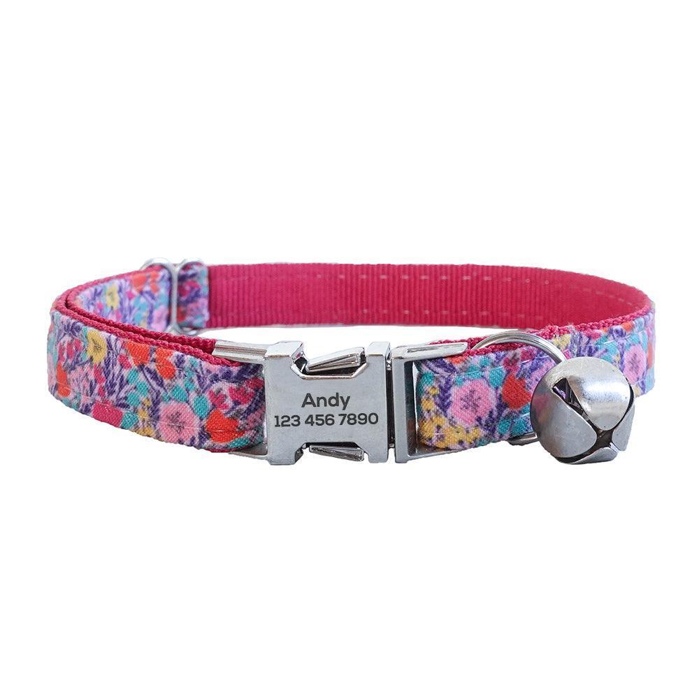 Flower Adjustable Personalized Cat Collar With Removable Bell & Bowtie - iTalkPet