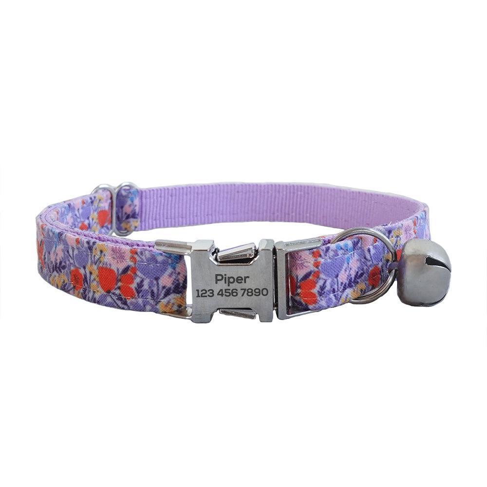 Flower Adjustable Personalized Cat Collar With Removable Bell & Bowtie - iTalkPet