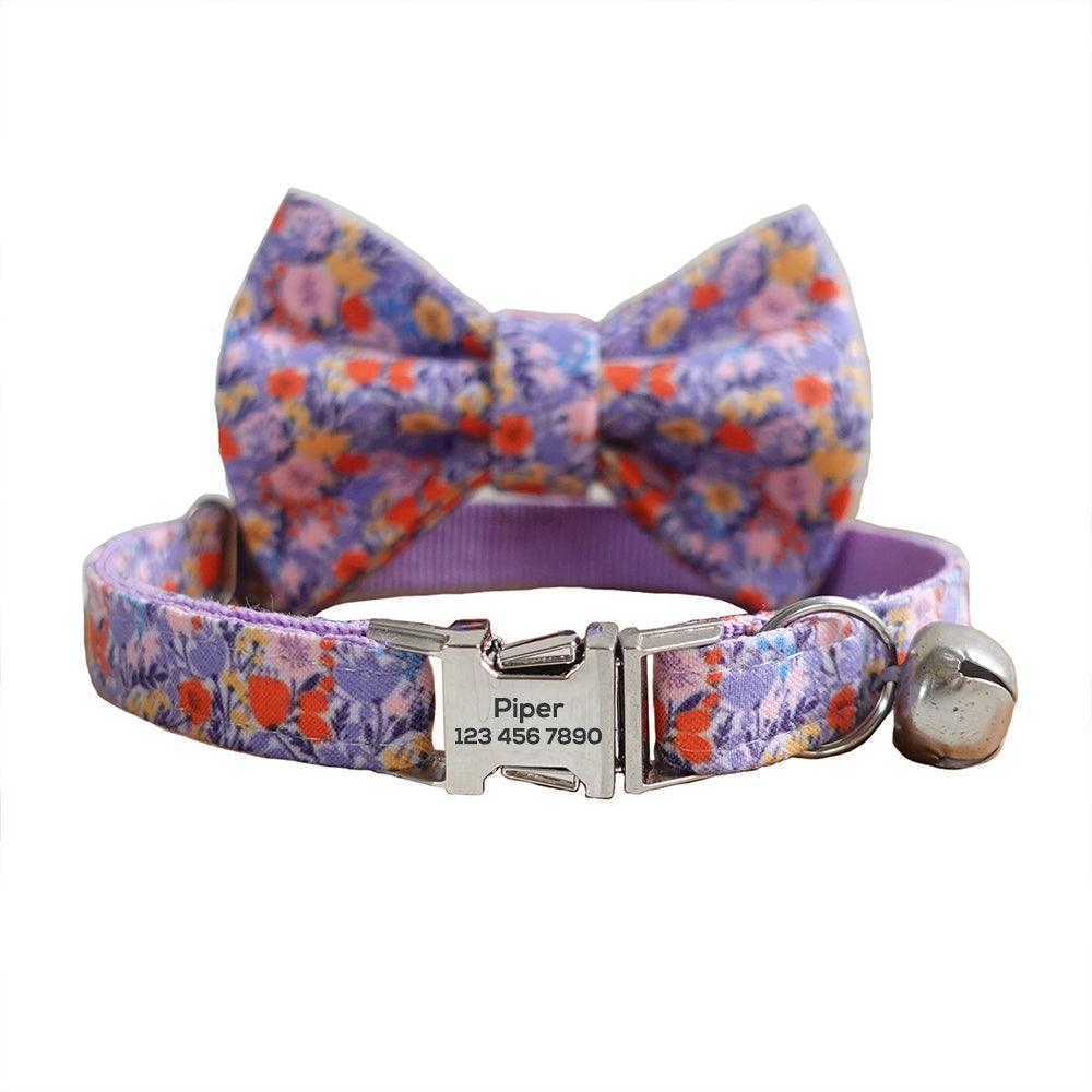 Flower Adjustable Personalized Cat Collar With Removable Bell & Bowtie - iTalkPet