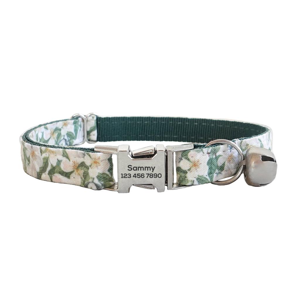 Flower Adjustable Personalized Cat Collar With Removable Bell & Bowtie - iTalkPet