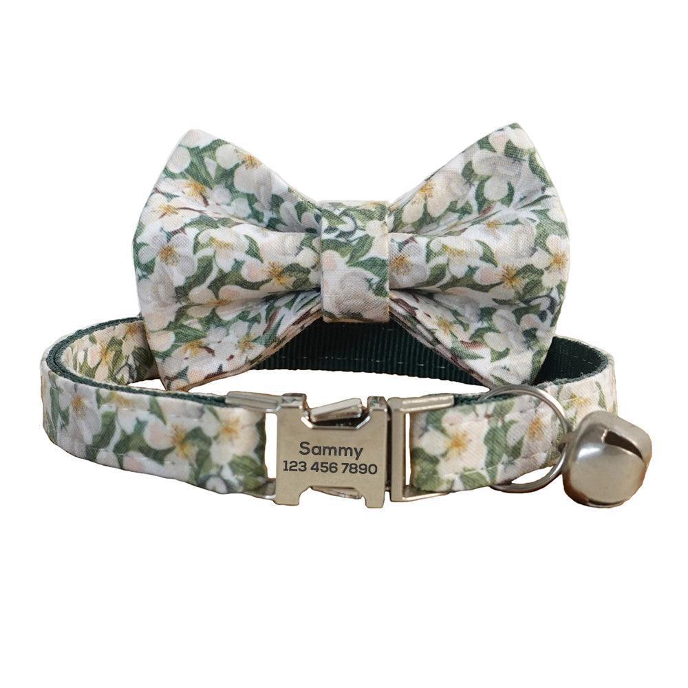 Flower Adjustable Personalized Cat Collar With Removable Bell & Bowtie - iTalkPet