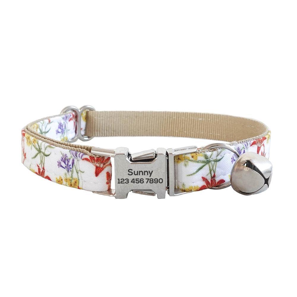 Flower Adjustable Personalized Cat Collar With Removable Bell & Bowtie - iTalkPet