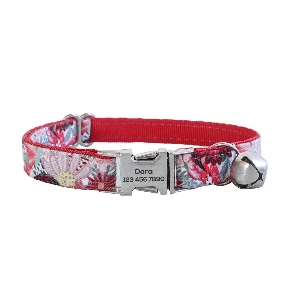 Flower Adjustable Personalized Cat Collar With Removable Bell & Bowtie - iTalkPet