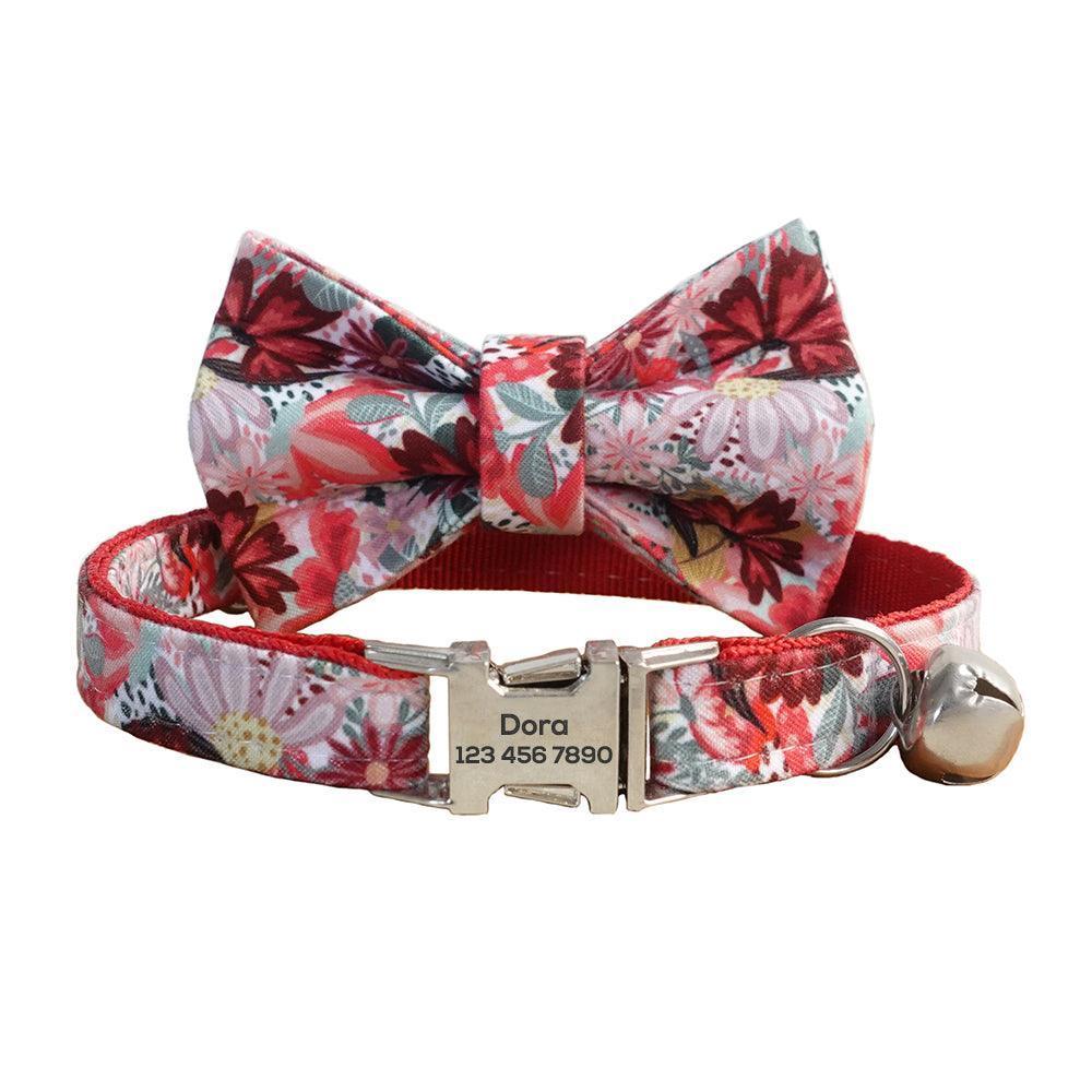 Flower Adjustable Personalized Cat Collar With Removable Bell & Bowtie - iTalkPet