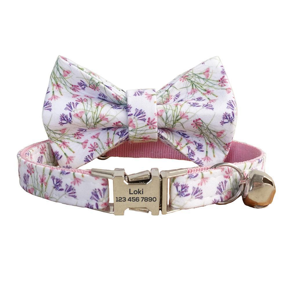 Flower Adjustable Personalized Cat Collar With Removable Bell & Bowtie - iTalkPet