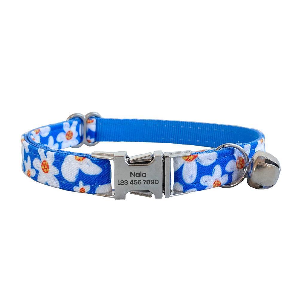 Flower Adjustable Personalized Cat Collar With Removable Bell & Bowtie - iTalkPet