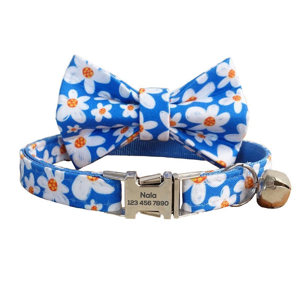 Flower Adjustable Personalized Cat Collar With Removable Bell & Bowtie - iTalkPet