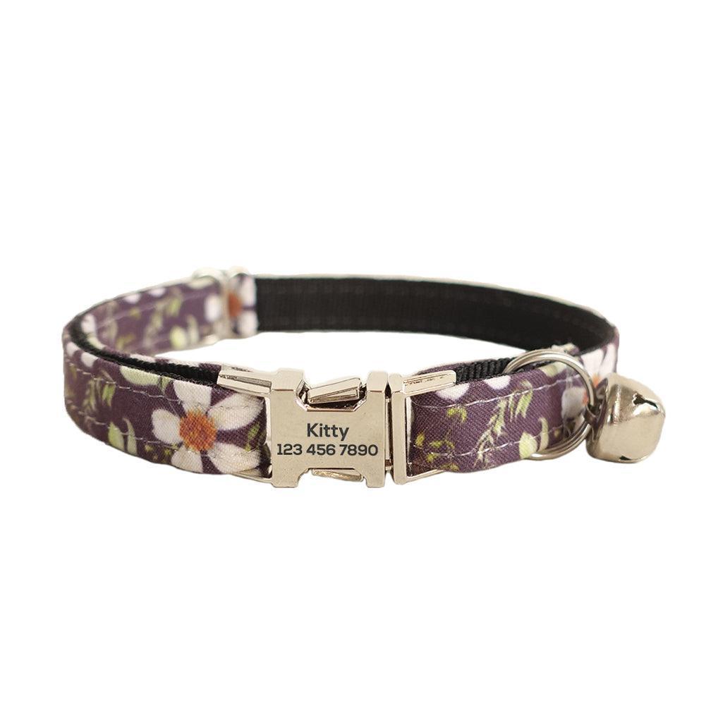 Flower Adjustable Personalized Cat Collar With Removable Bell & Bowtie - iTalkPet