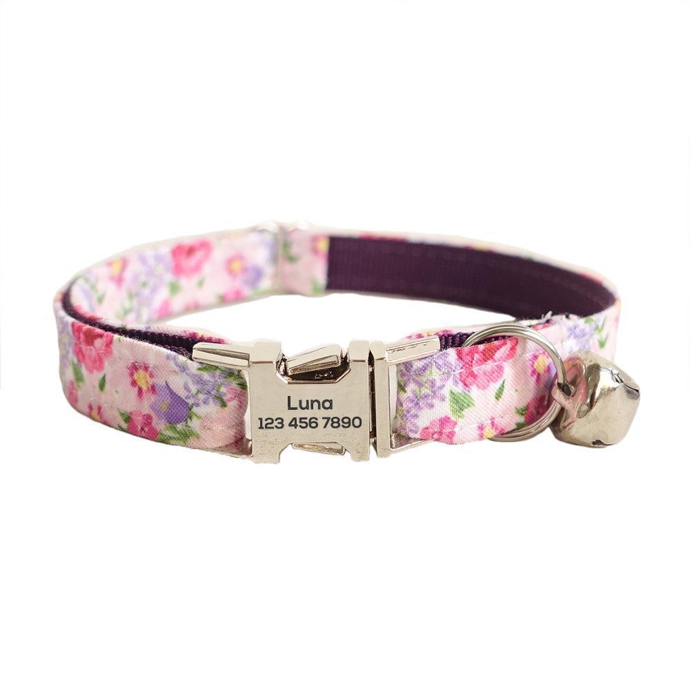 Flower Adjustable Personalized Cat Collar With Removable Bell & Bowtie - iTalkPet