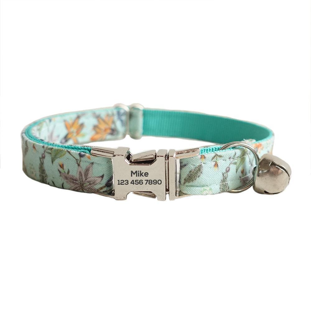 Flower Adjustable Personalized Cat Collar With Removable Bell & Bowtie - iTalkPet