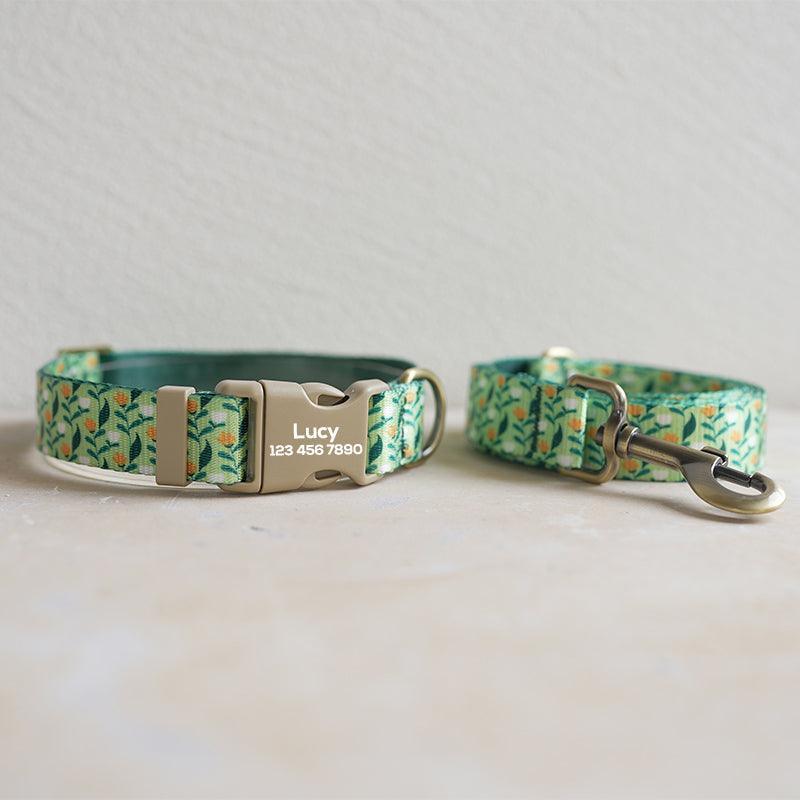 Flower Field Personalized Dog Collar with Leas & Bow tie Set - iTalkPet