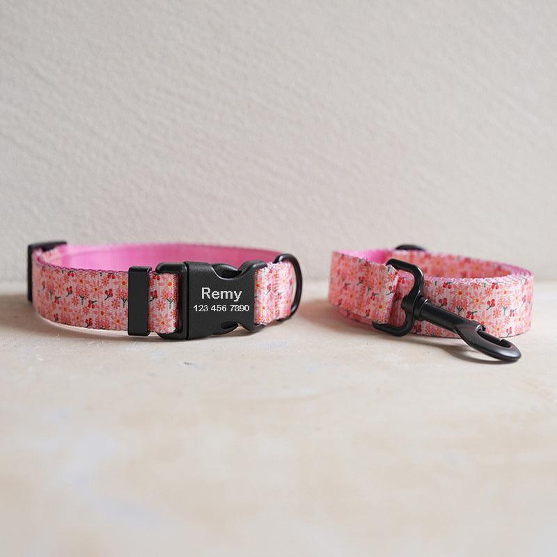 Flower Print Beautiful Personalized Dog Collar Set - iTalkPet