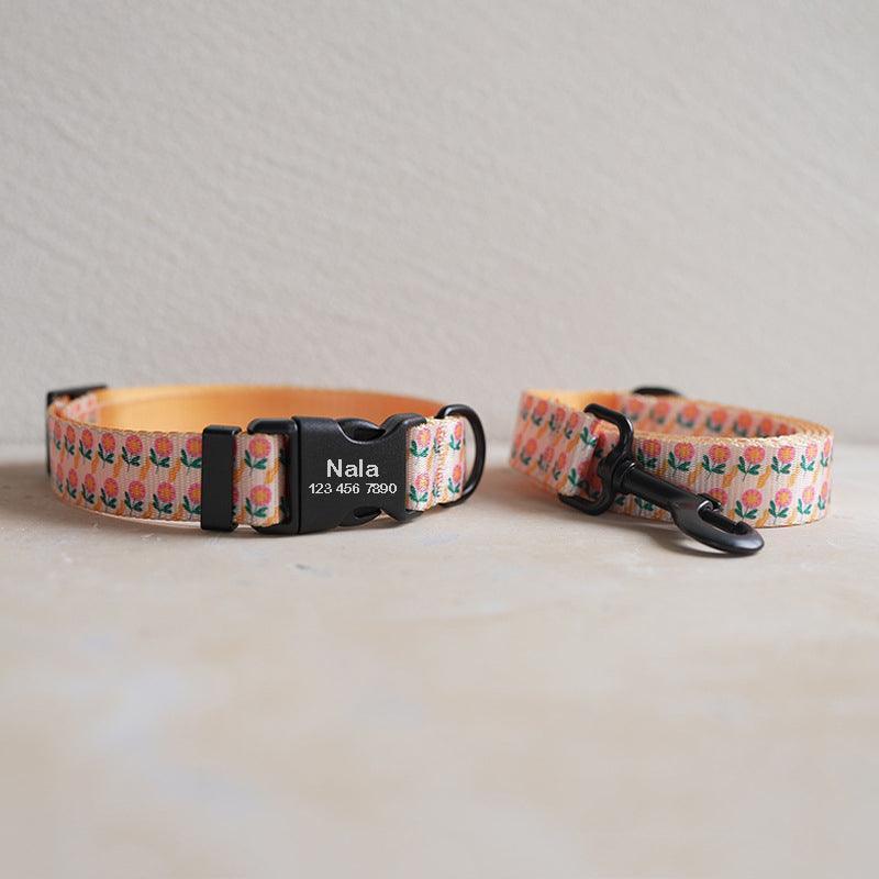 Flower Print Beautiful Personalized Dog Collar Set - iTalkPet