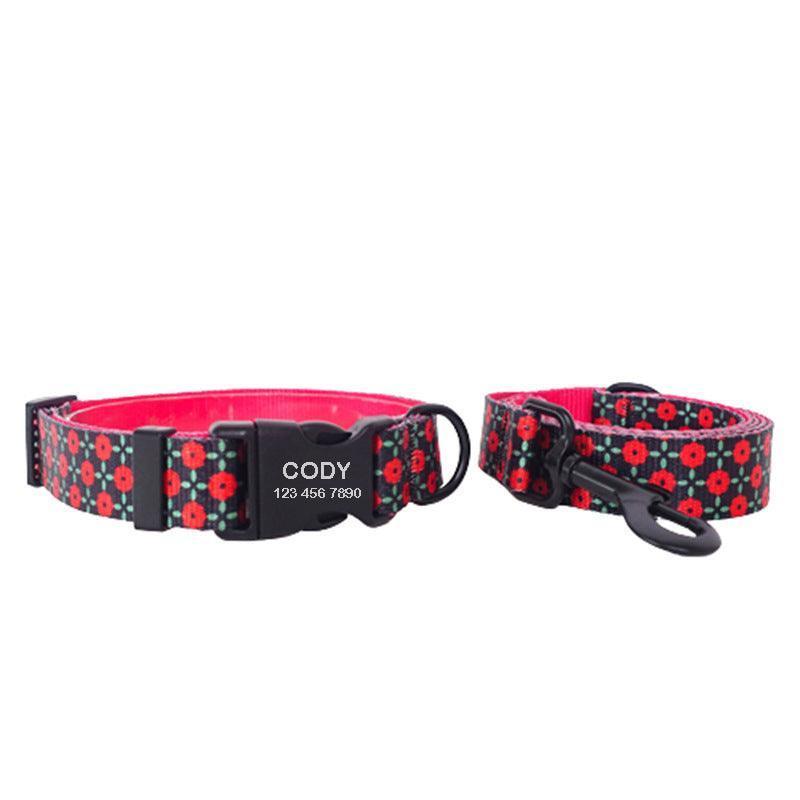 Flower Print Beautiful Personalized Dog Collar Set - iTalkPet