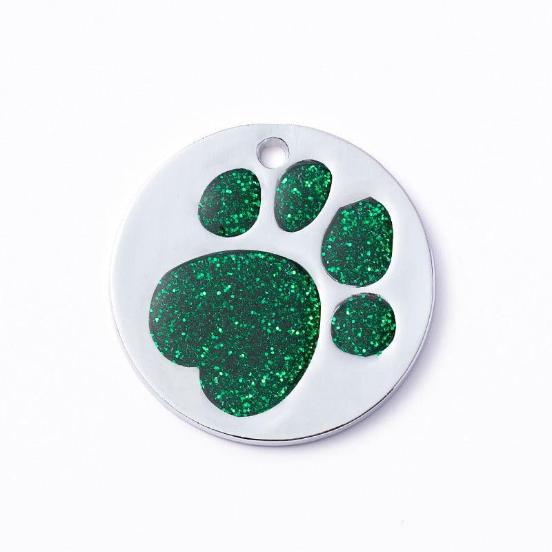 Glitter Paw Print Round Custom Engraved Pet ID Tag - iTalkPet