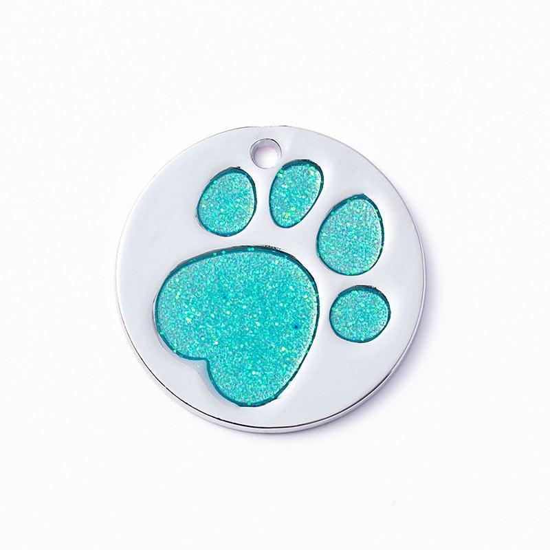 Glitter Paw Print Round Custom Engraved Pet ID Tag - iTalkPet