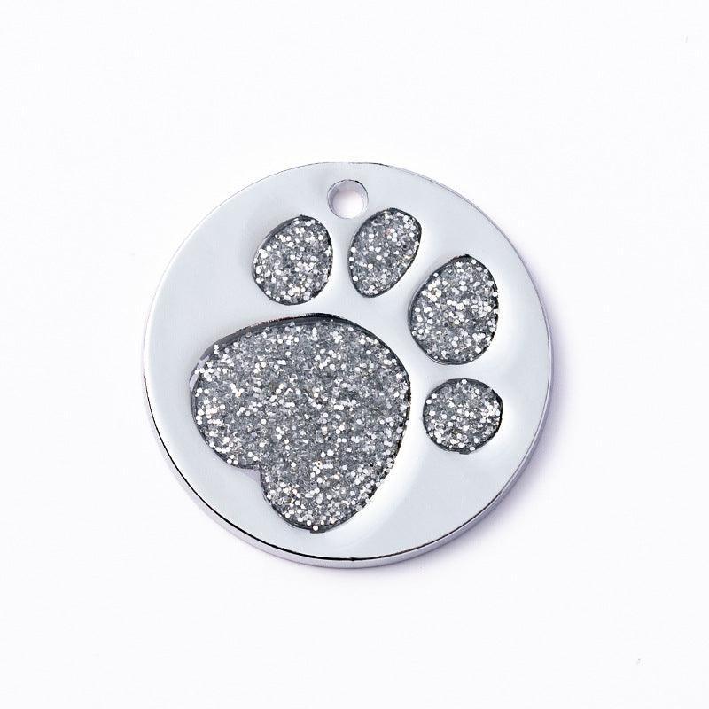 Glitter Paw Print Round Custom Engraved Pet ID Tag - iTalkPet