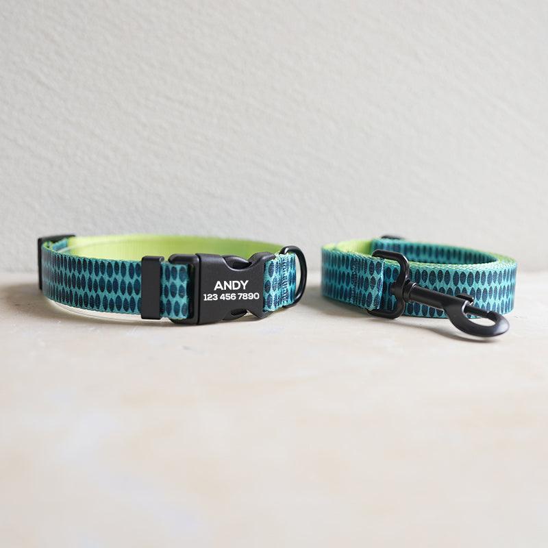 Green Ink Personalized Dog Collar with Leas & Bow tie Set - iTalkPet