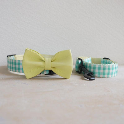 Green Plaid Personalized Dog Collar with Leas & Bow tie Set - iTalkPet