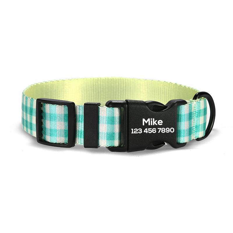 Green Plaid Personalized Dog Collar with Leas & Bow tie Set - iTalkPet