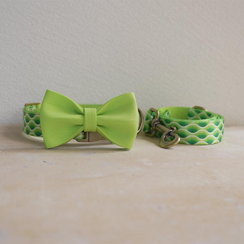 Green Waves Personalized Dog Collar with Leas & Bow tie Set - iTalkPet