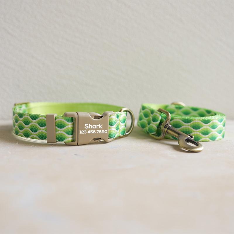 Green Waves Personalized Dog Collar with Leas & Bow tie Set - iTalkPet