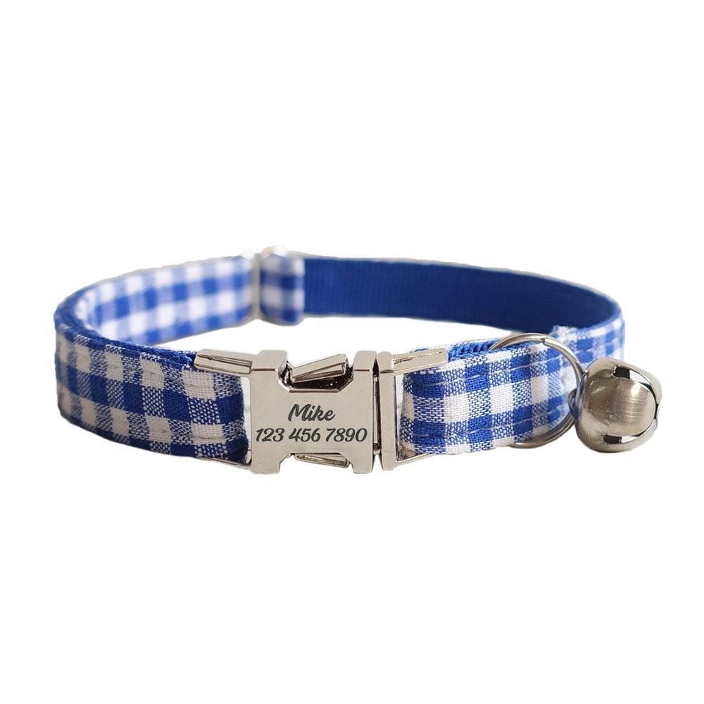 Grid Adjustable Personalized Cat Collar With Removable Bell & Bowtie - iTalkPet