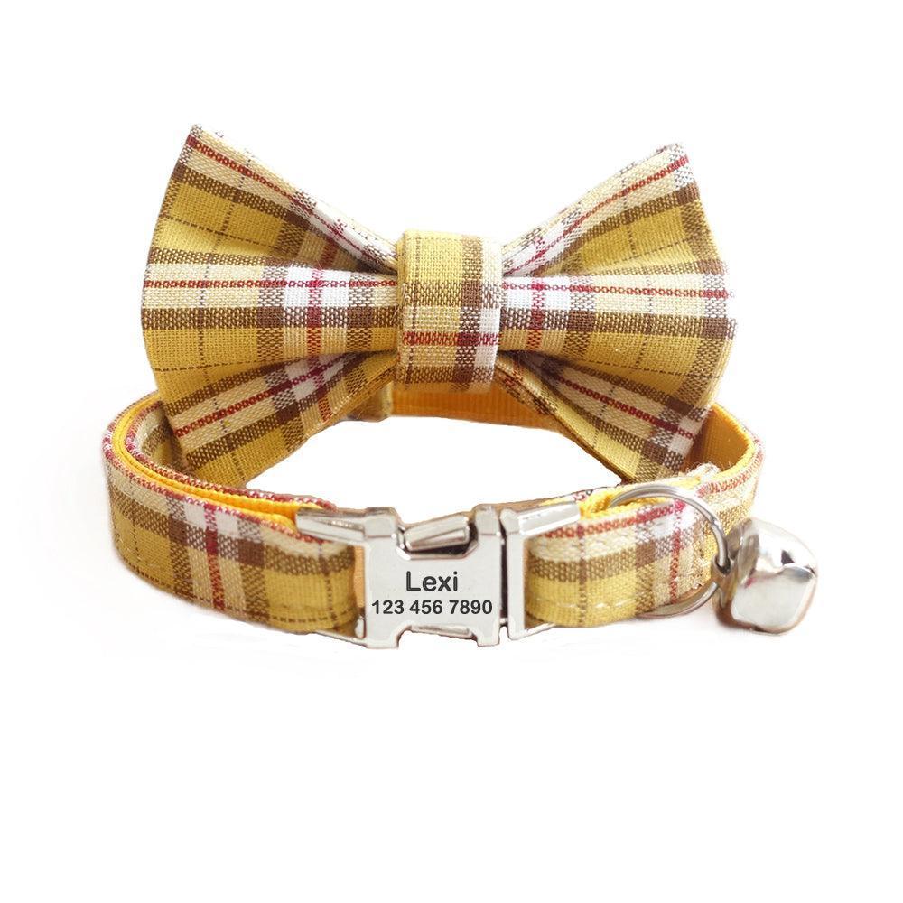 Grid Adjustable Personalized Cat Collar With Removable Bell & Bowtie - iTalkPet